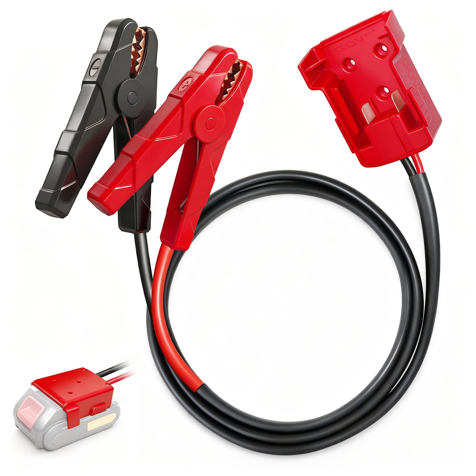 Govel M18 jumper cables demonstrating Milwaukee compatibility for quick boosts.