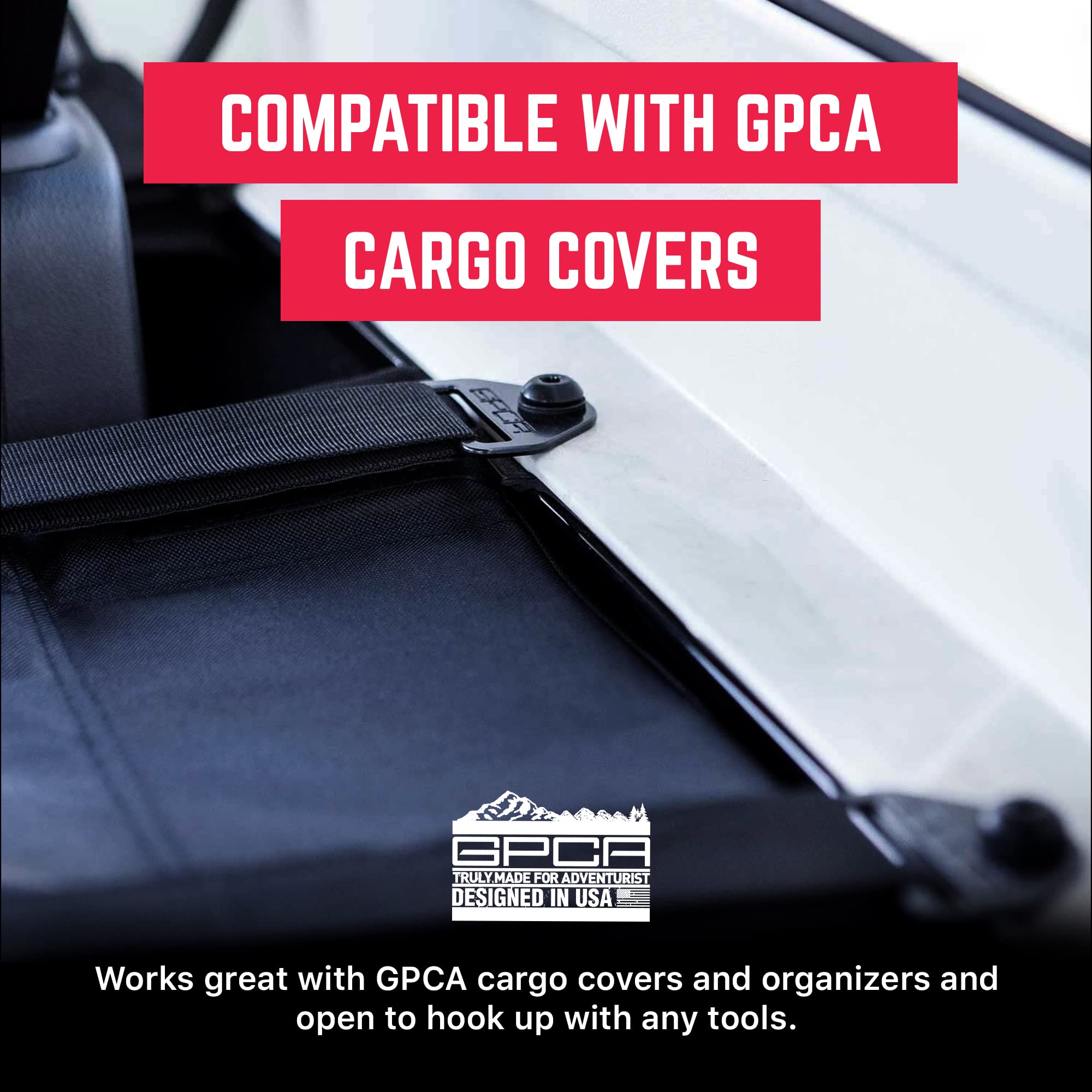 GPCA tie-down D-buckle thumb-screw use shows quick, tool-friendly setup.
