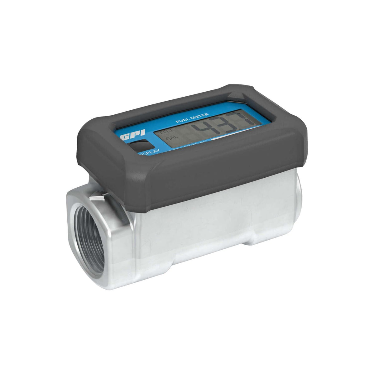 GPI 01A turbine flow meter with digital display for precise fuel totals.