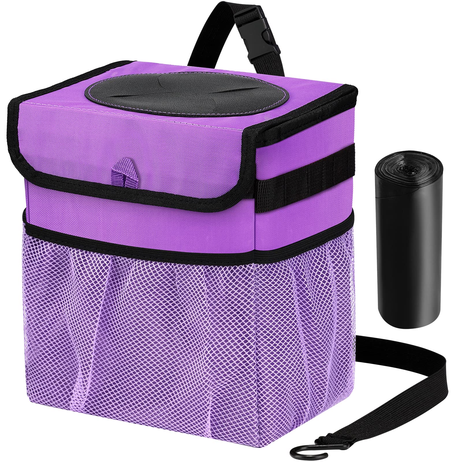 GPUSFAK car trash can with foldable lid keeps cabin neat and odors contained.