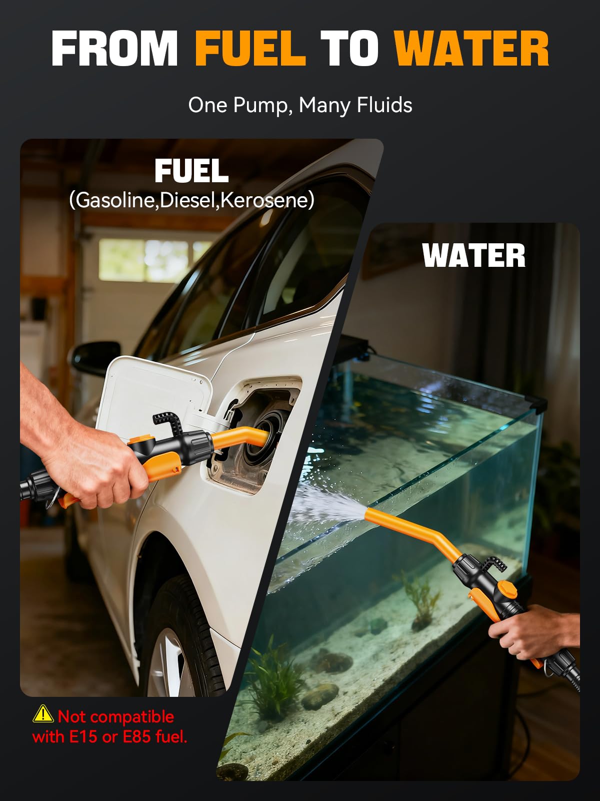 GPUTEK E1 versatile fluid transfer suitable for gasoline, diesel, water