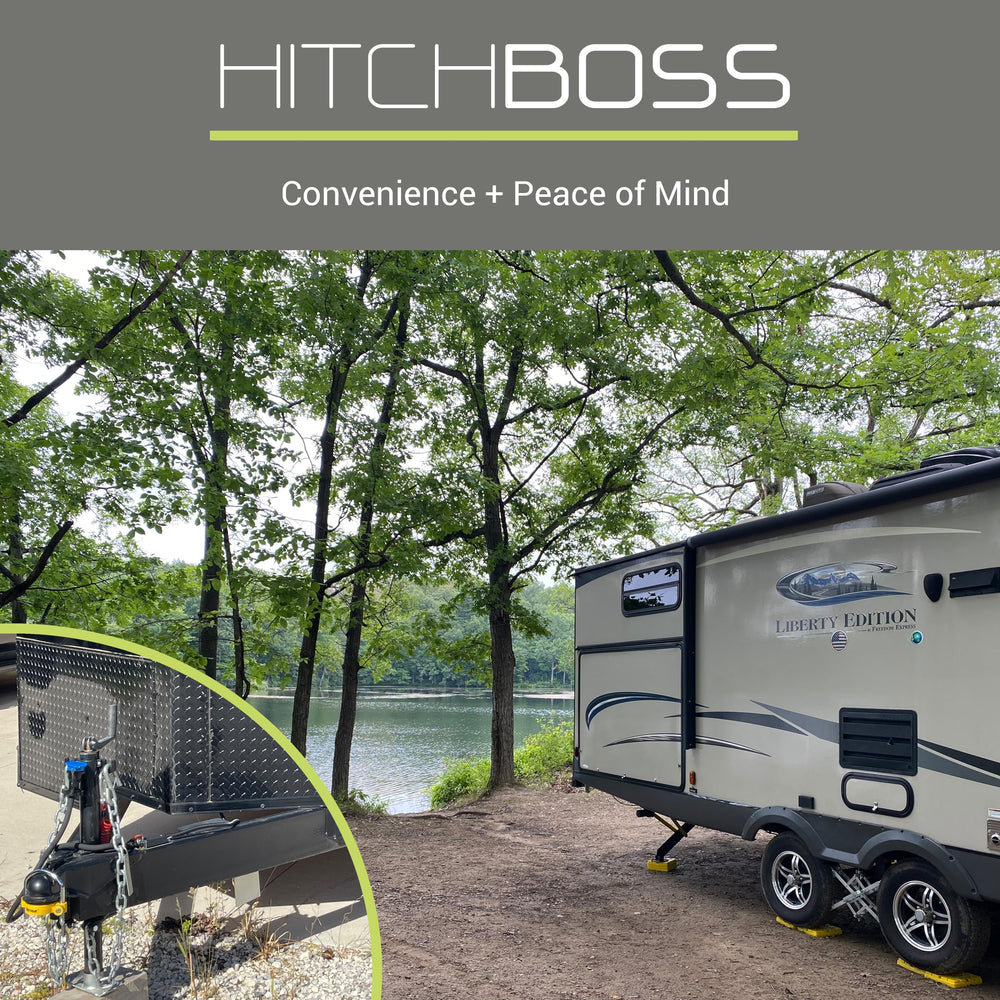 GR Innovations HitchBoss 7-Way cable hole keeps harnesses off ground.