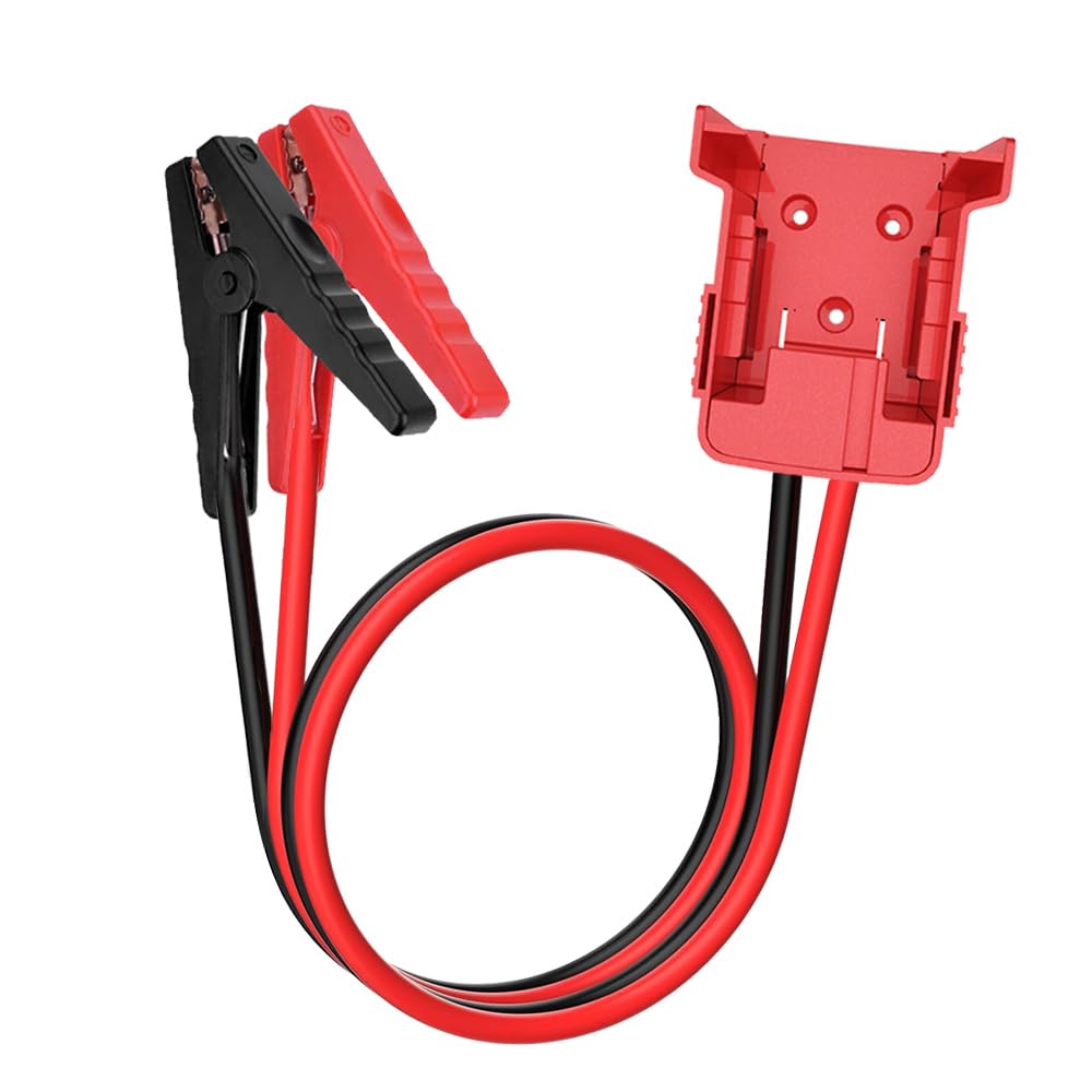 GragicSZ Milwaukee-compatible jumper cable clamps connected to a car battery for a secure jump start.