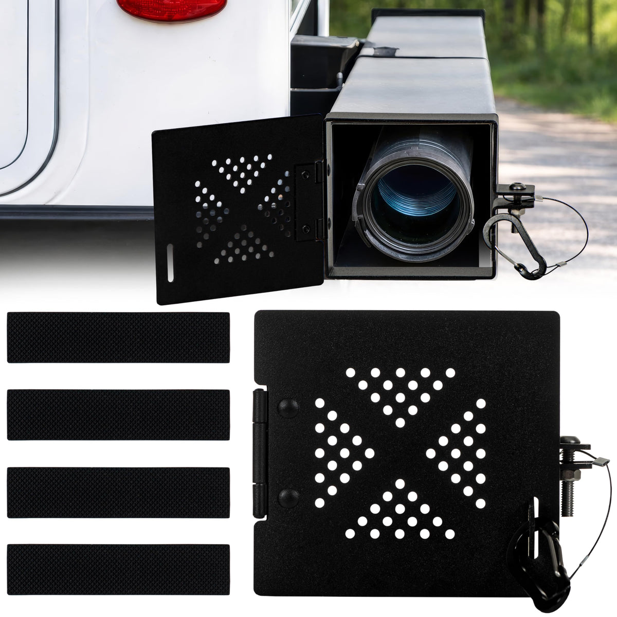 Granatan RV bumper end cap left side installed, secure fit during travel.