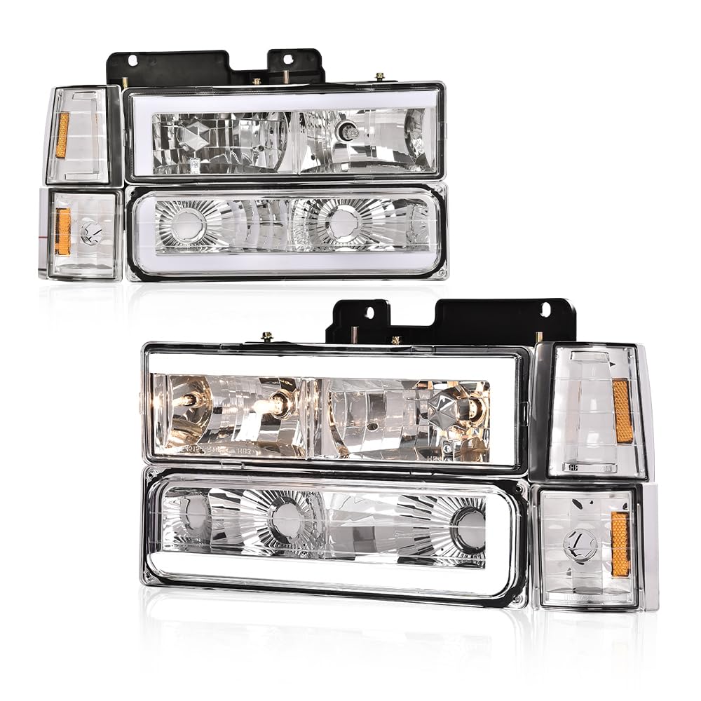 GRAND ORANGE LED DRL headlight assembly front view showing clear optics and daytime light ring