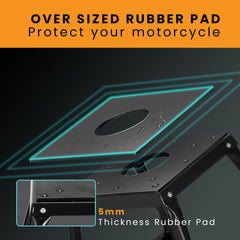 GRAND PITSTOP dirt bike stand highlighting steel construction in side view for durability