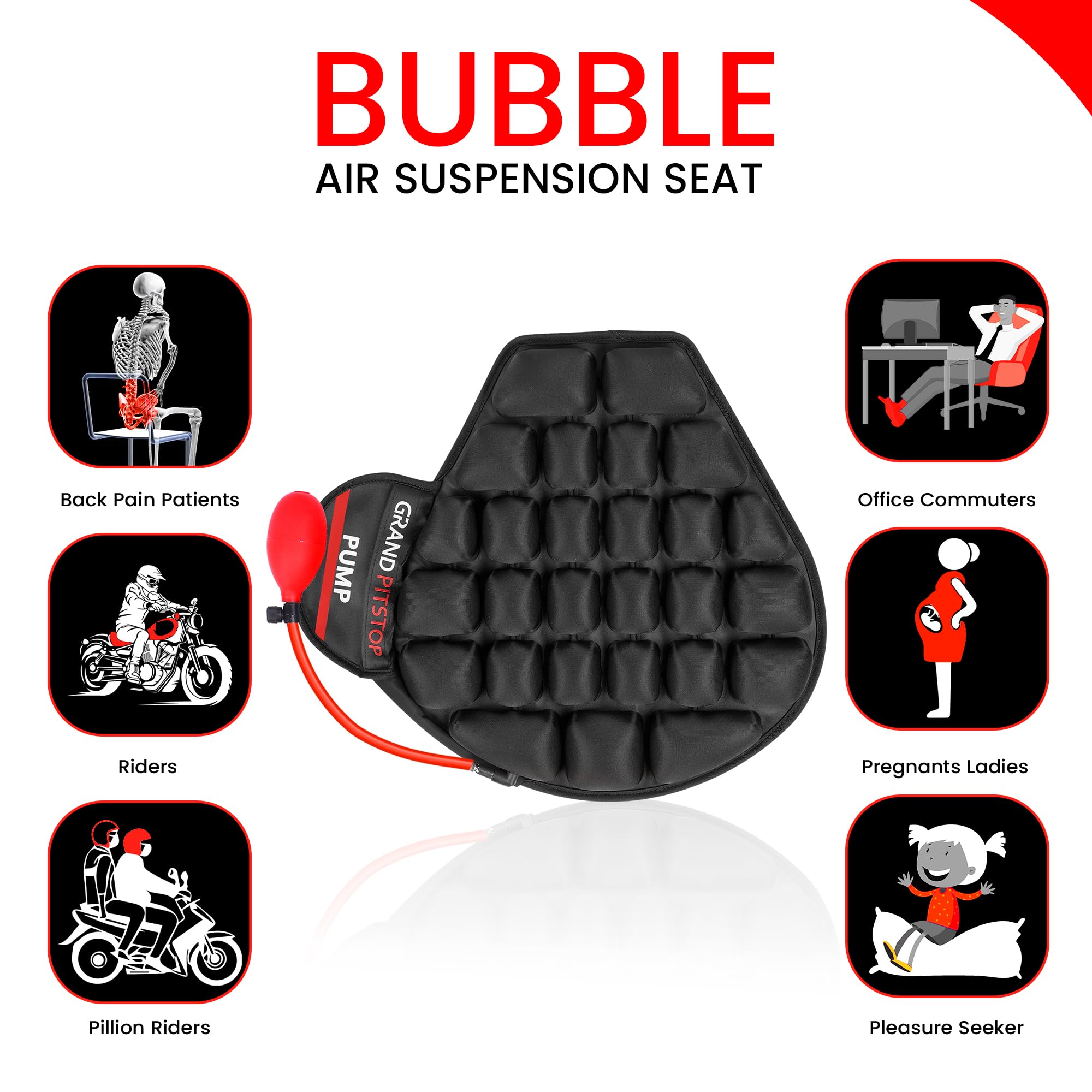 GRAND PITSTOP non-slip bottom fixes the cushion in place on the seat.