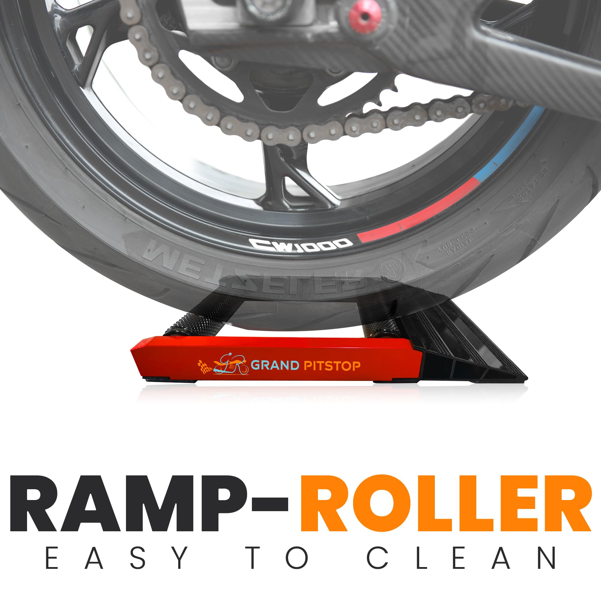 GRAND PITSTOP wheel roller stand garage setup; ideal for home workshops.