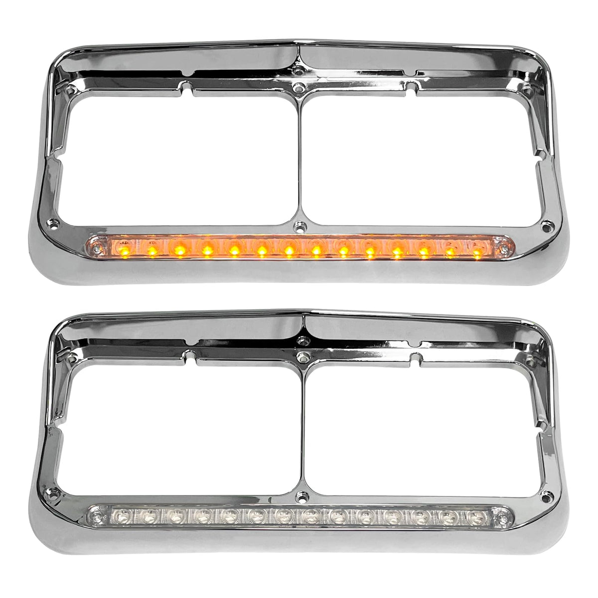 Grandroad Auto headlight bezel chrome visor with 12 LEDs enhances night visibility on Kenworth T400