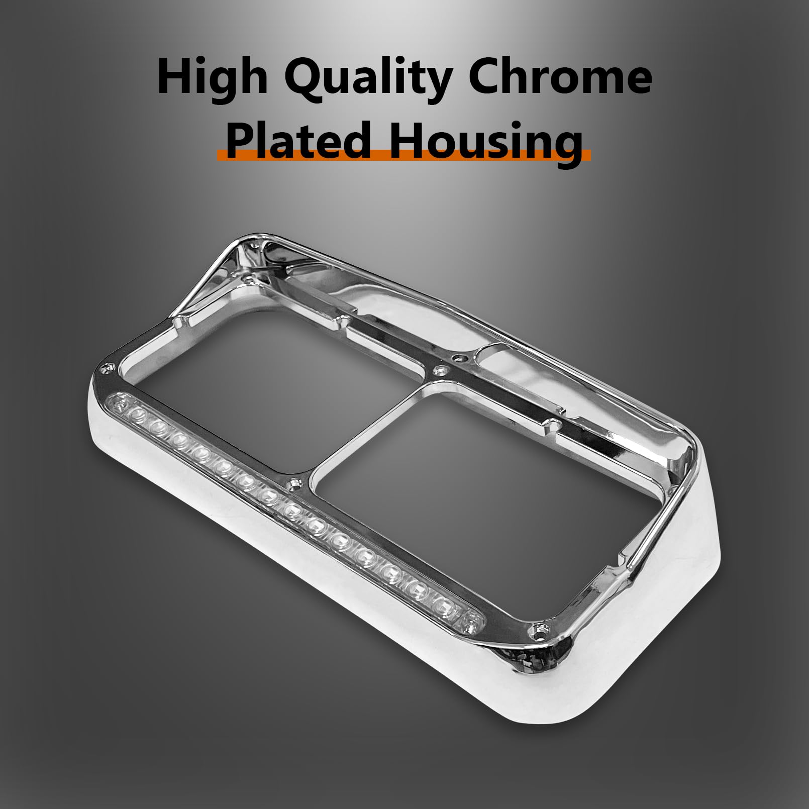 Grandroad Auto chrome bezel with visor upgrades Kenworth T600 style while protecting lights
