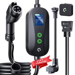 Grasside carbon fiber Level 1&2 charger front view; portable charging for home and travel