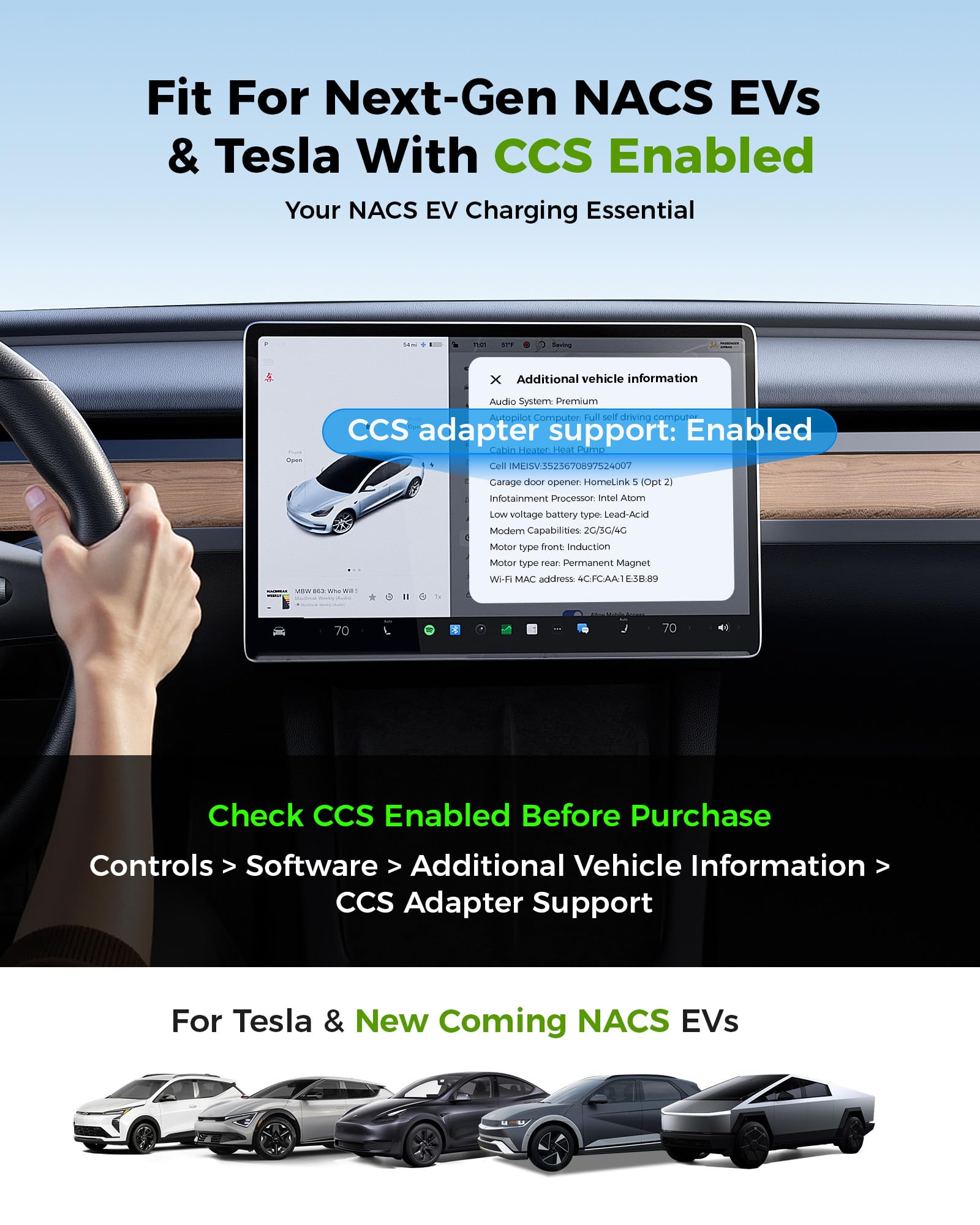 Grasside adapter in use during a long drive with CCS1 charging