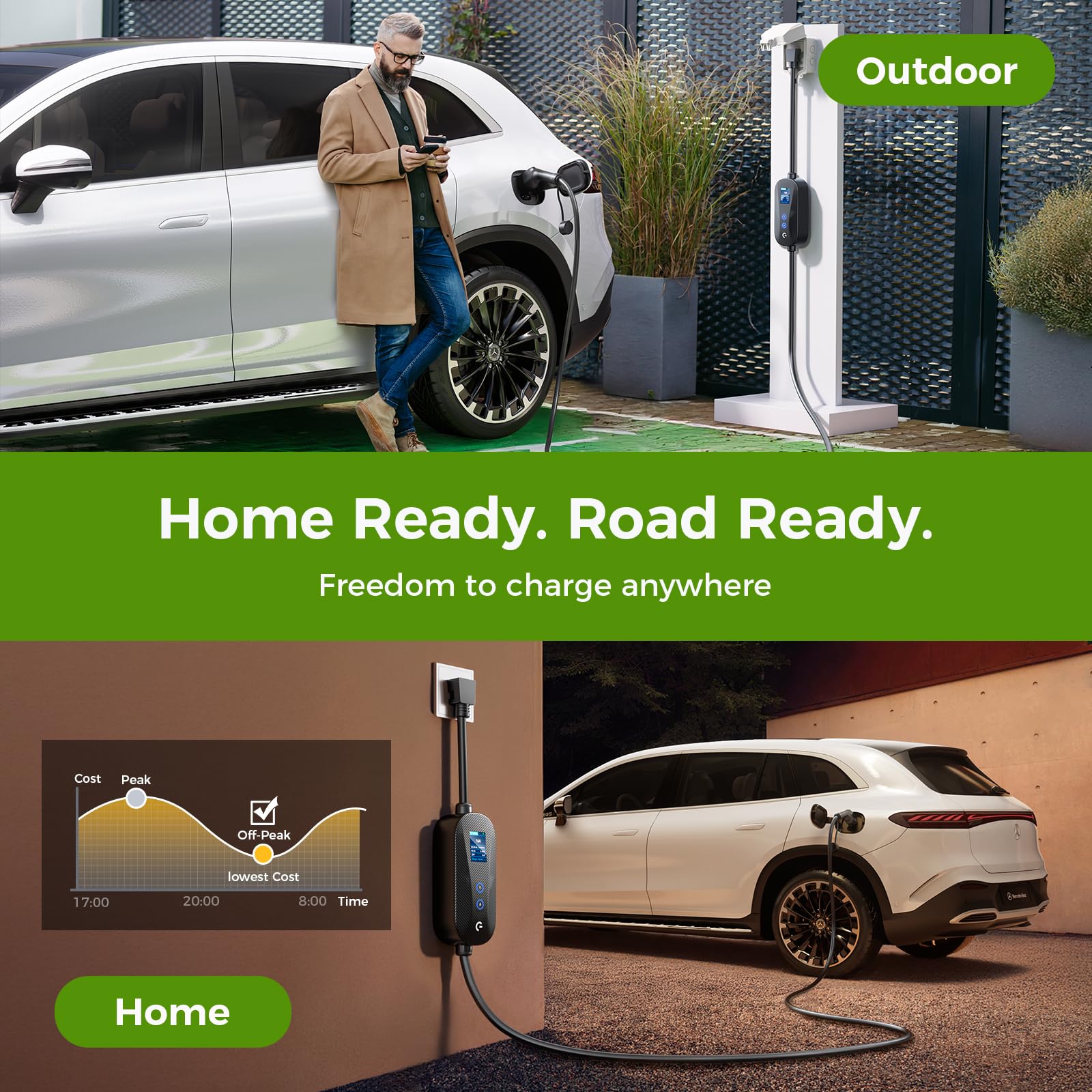 Grasside 16ft charging cable unfurled for flexible home or on road use.