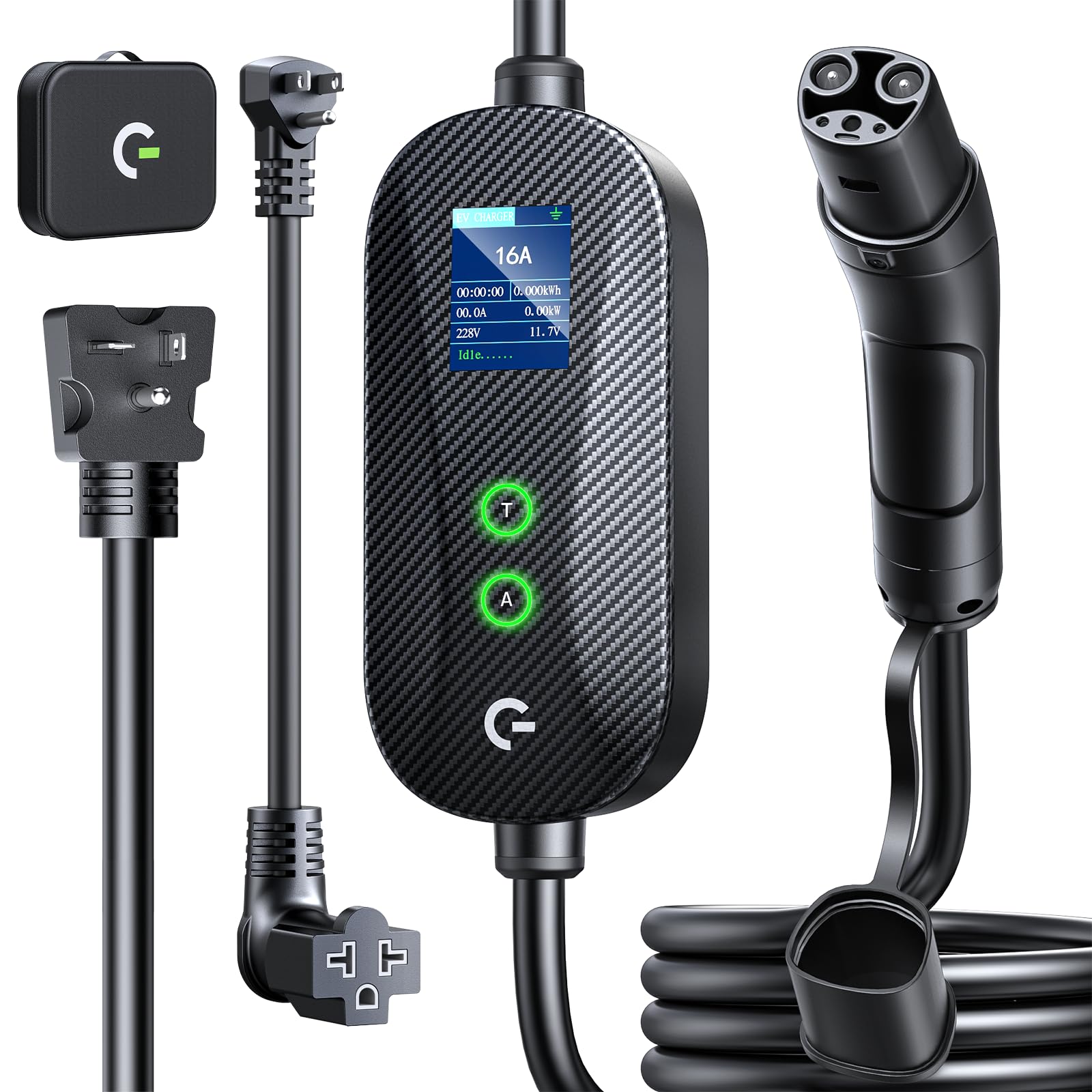 Grasside Tesla Mobile Charger front view showing compact portable design for home or travel charging.