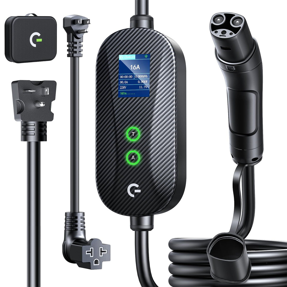 Grasside Tesla Mobile Charger front view showing compact portable design for home or travel charging.
