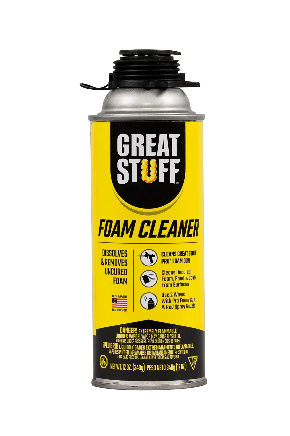 Great Stuff Foam Cleaner 12oz bottle front view for versatile cleaning tasks