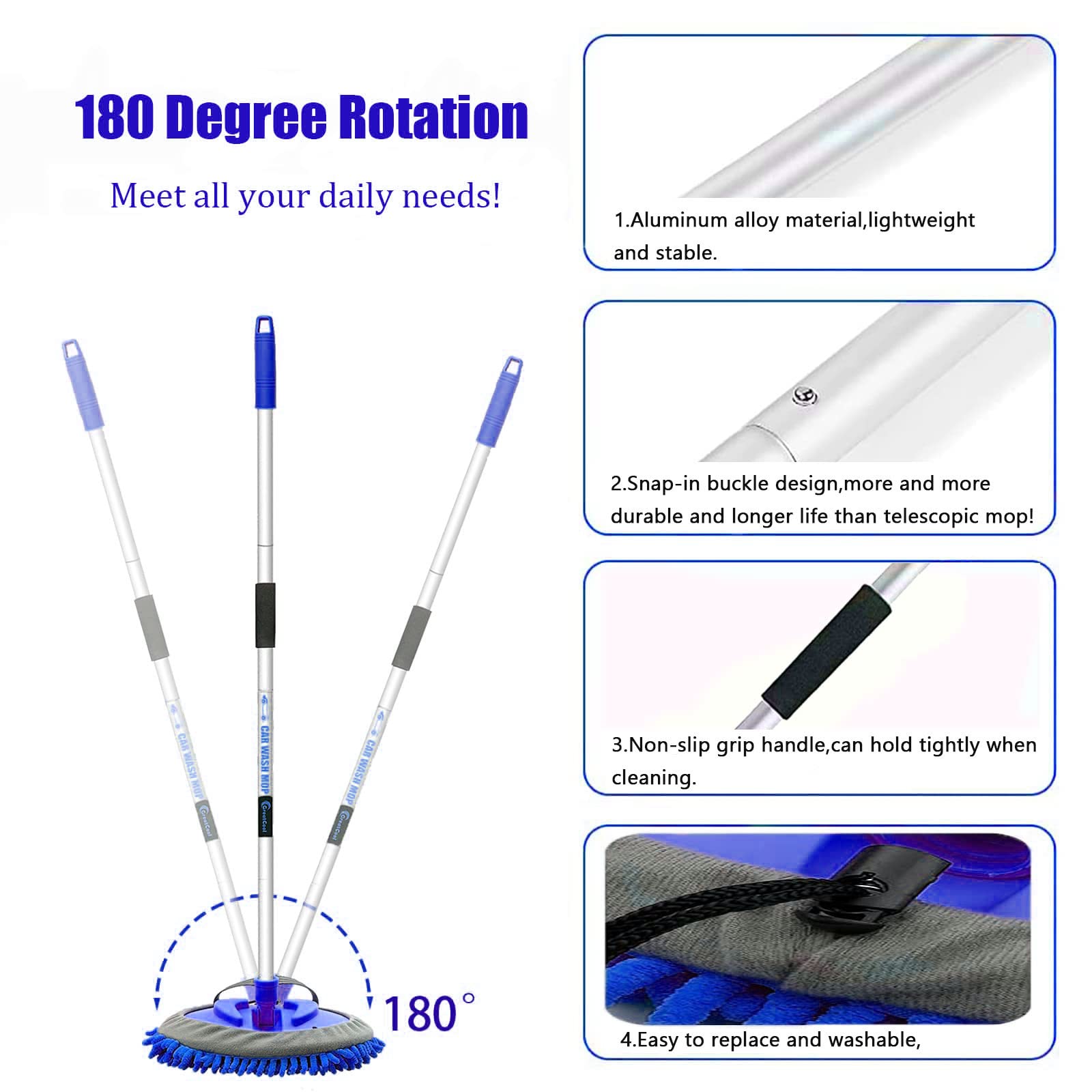 GreatCool 180-degree rotation head cleans tight angles without bending.
