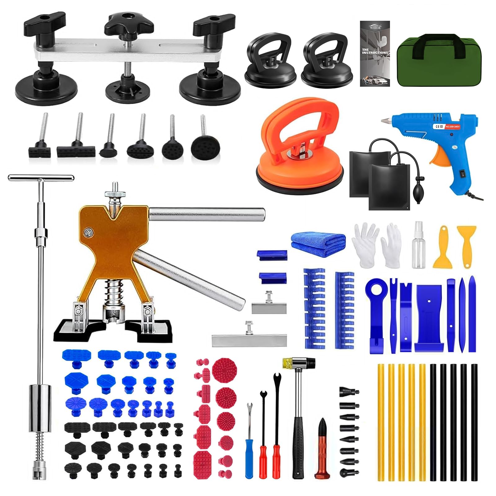 Green Point Home 97Pcs Dent Puller Kit with blue case for DIY dent removal on cars
