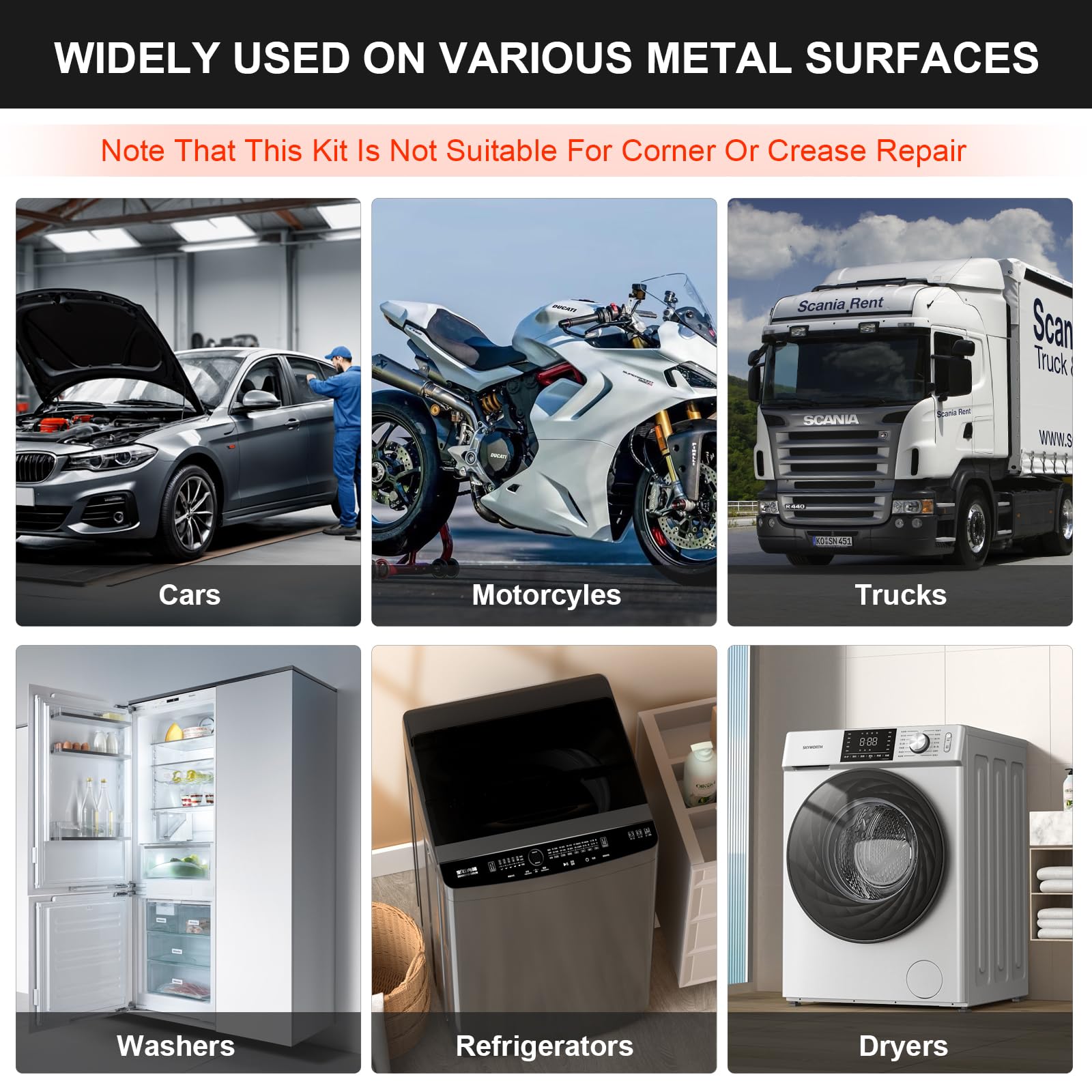 Green Point Home multi-surface dent kit works on metal surfaces and appliances