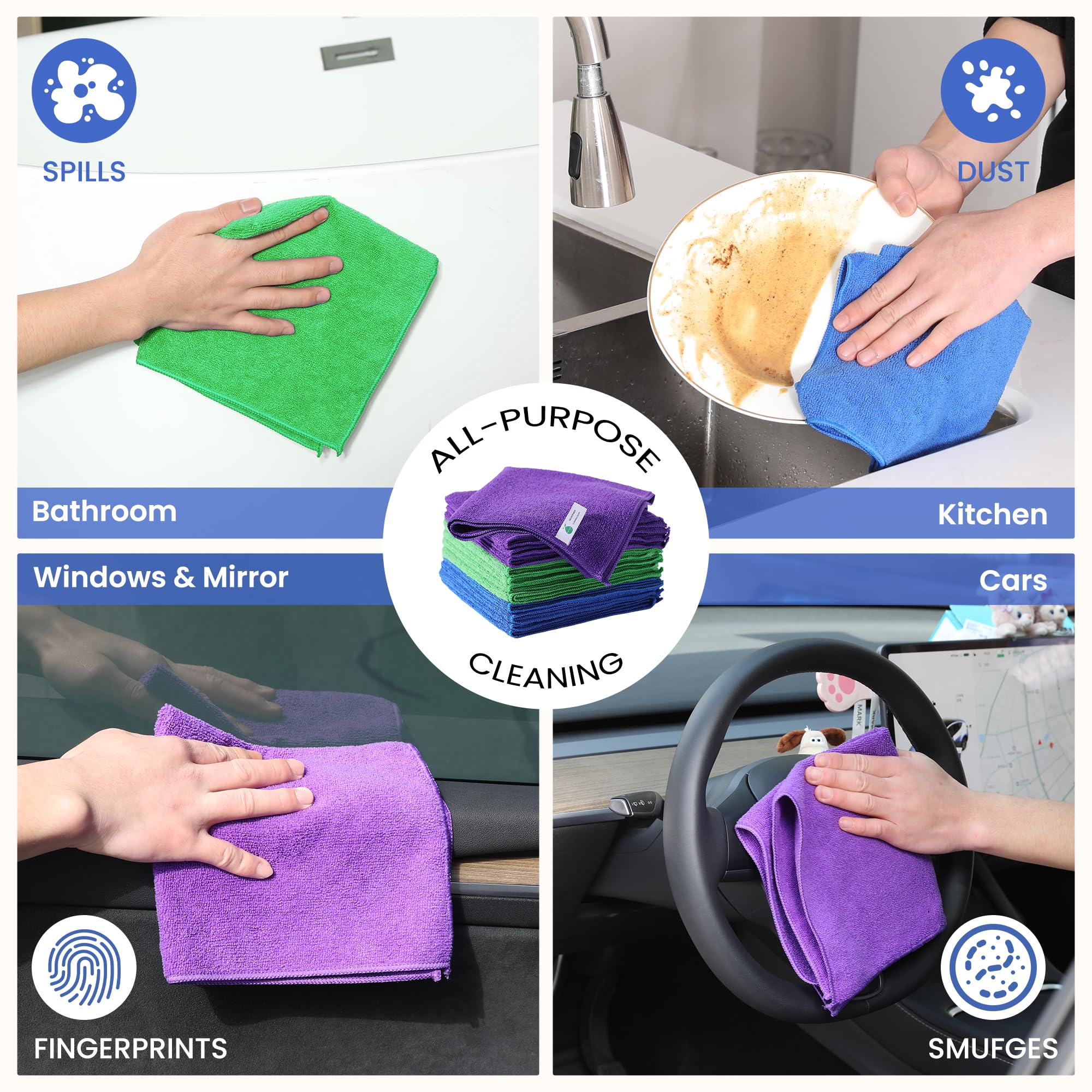 GREEN POMELO 12-pack microfiber towels ideal for versatile home cleaning