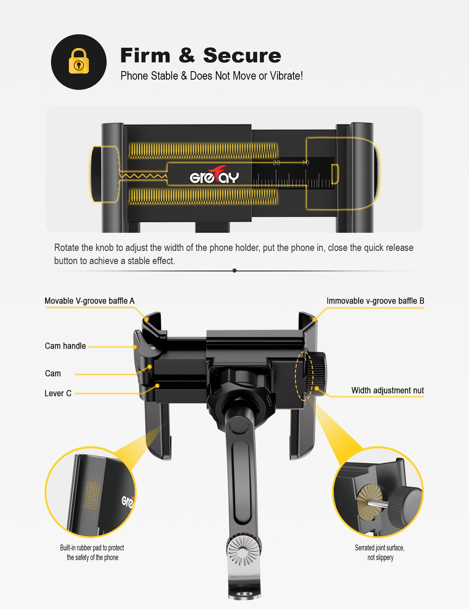 Grefay easy-install mount on motorcycle mirror for quick setup.