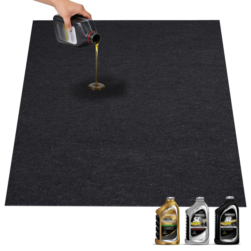 Grefinity oil spill mat 36x60 in garage protects floor from leaks.
