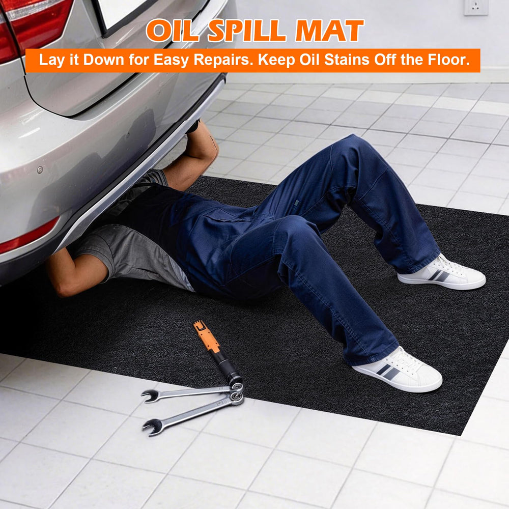 Grefinity mat absorption layer soaks oil spills efficiently.