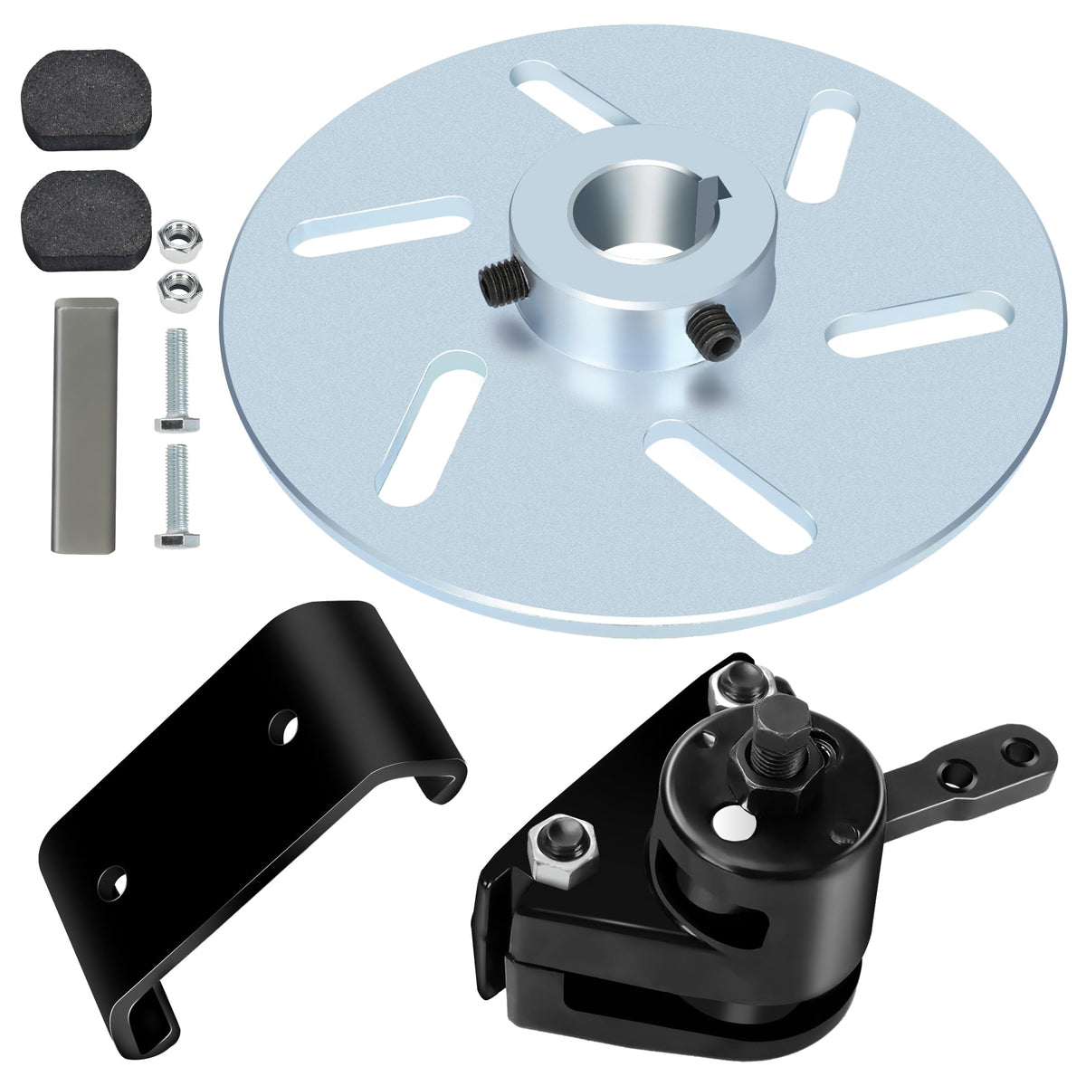 GREHUA Go Kart brake kit caliper close-up shows durable steel construction for reliable braking.