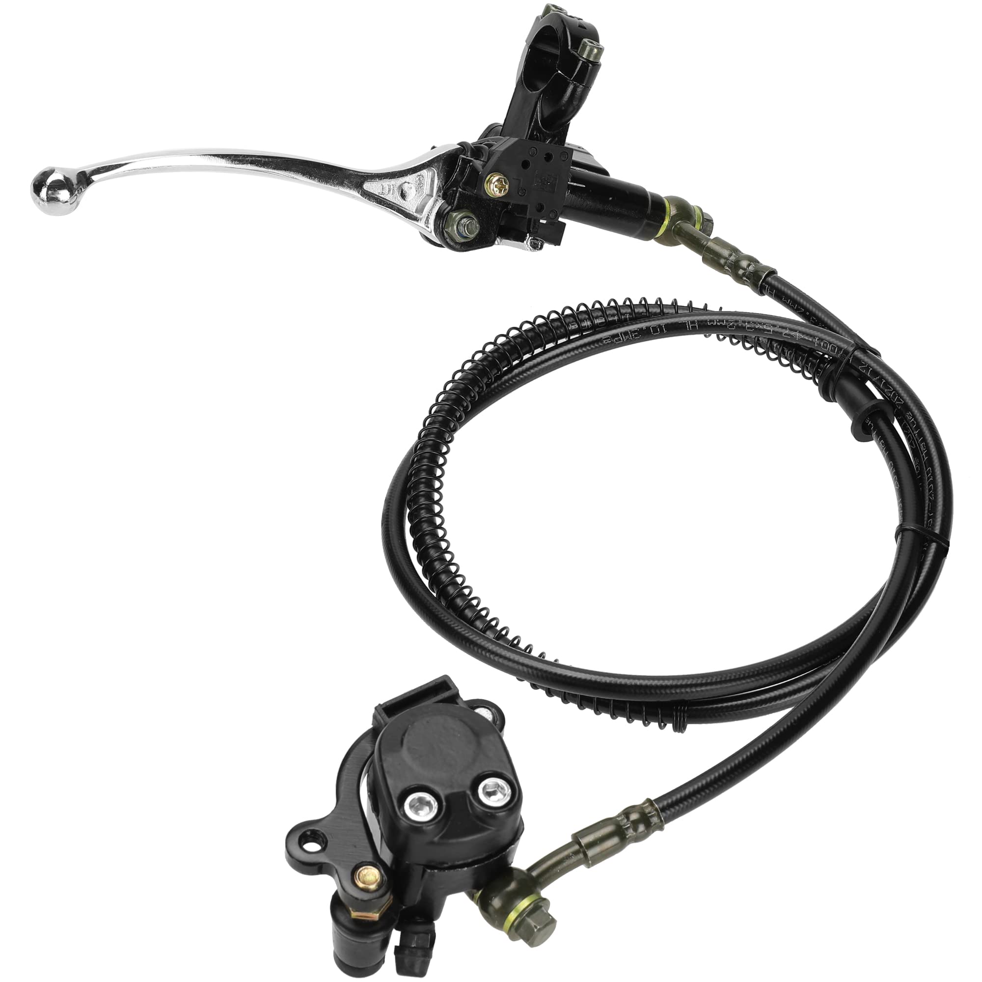 GREHUA installation on a 97cc minibike showing upgraded braking setup