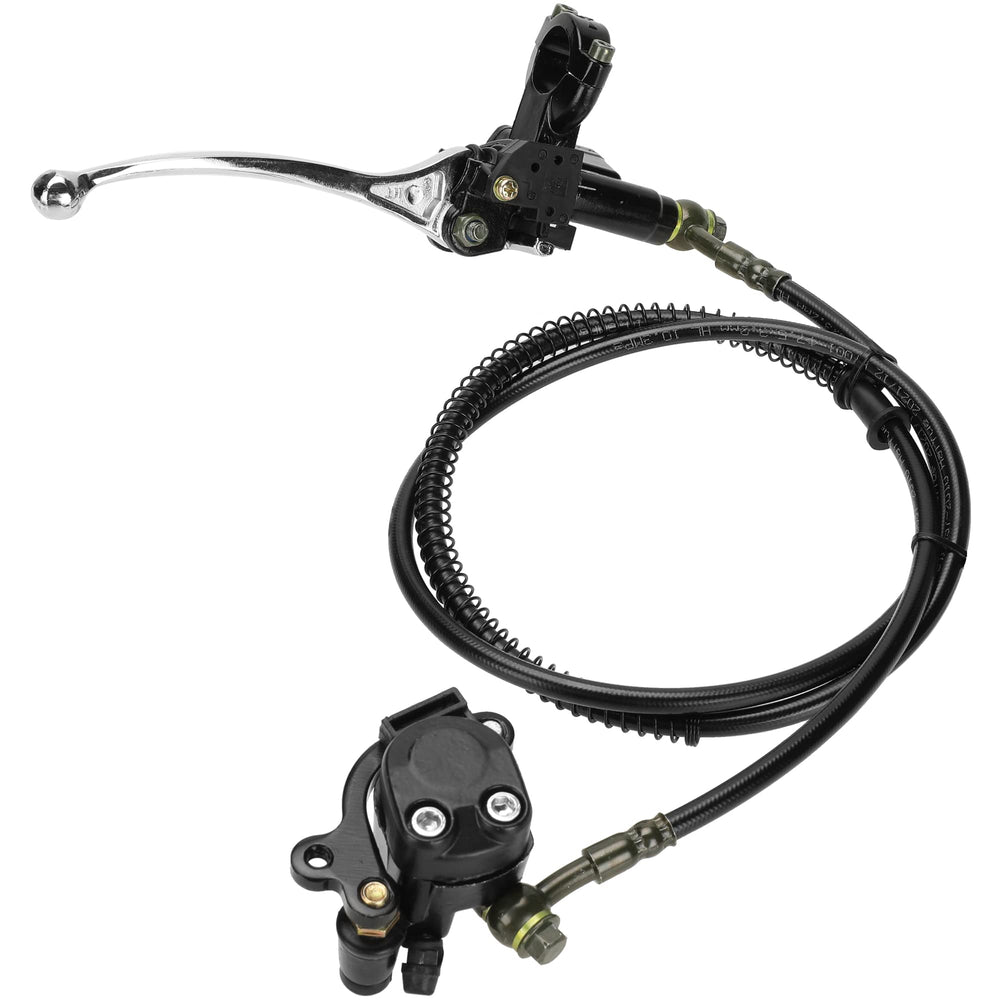 GREHUA installation on a 97cc minibike showing upgraded braking setup