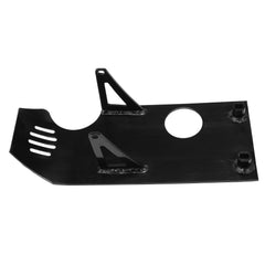 GREHUA pit bike skid plate front view offers rugged aluminum protection against rocks.