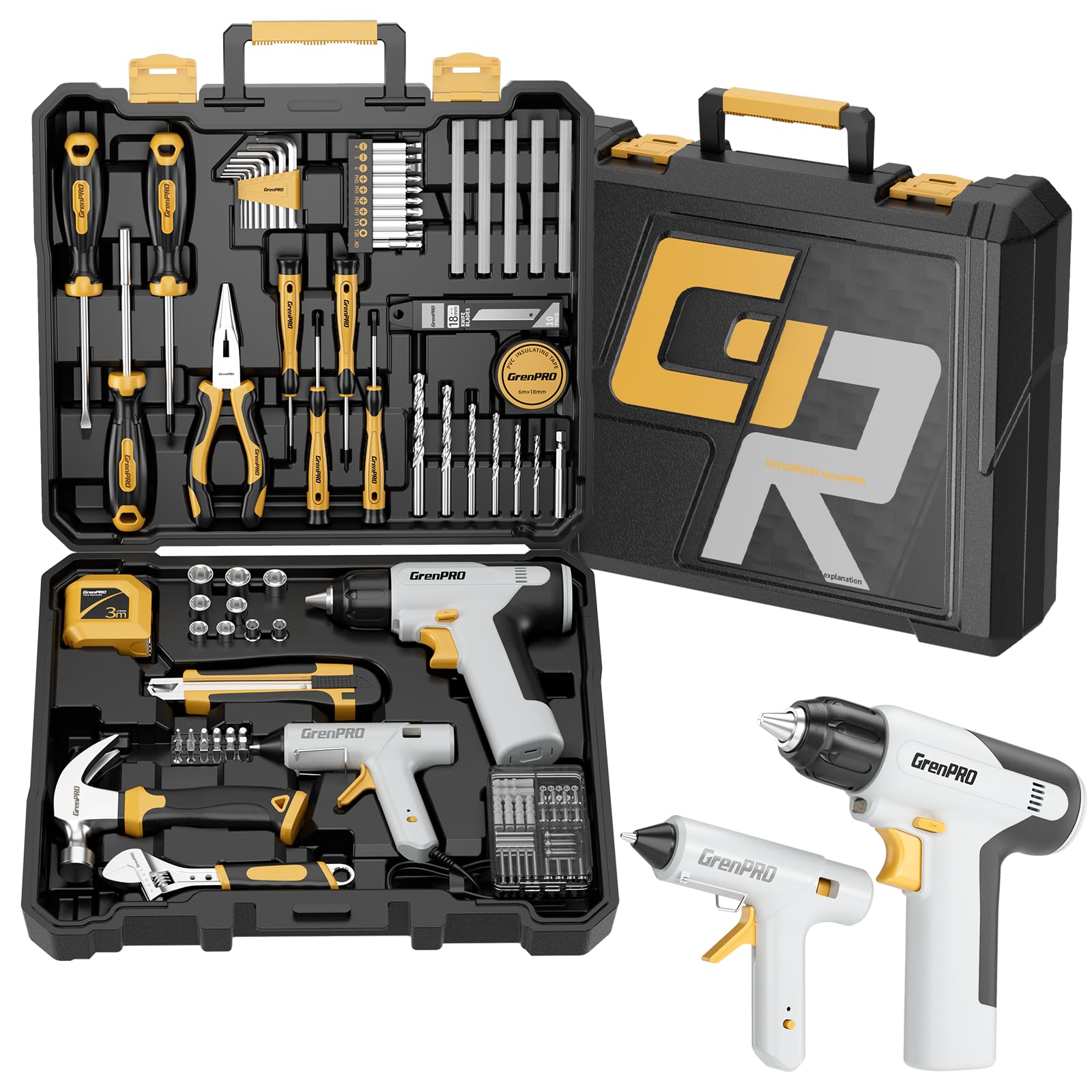 GRENPRO 188pc tool set with cordless drill for versatile home projects