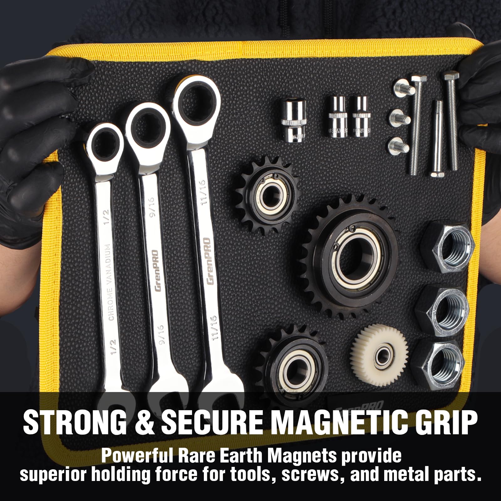 GRENPRO magnetic tool mat side view on workbench