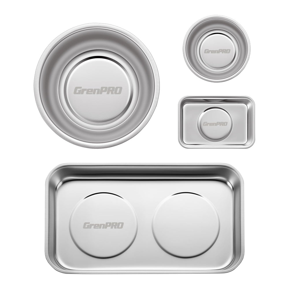 GRENPRO 3-inch round magnetic tray securing small parts on metal surface.