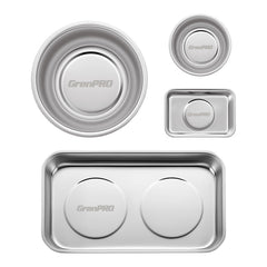 GRENPRO 3-inch round magnetic tray securing small parts on metal surface.