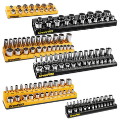 GRENPRO socket organizer with magnetic base keeps sockets secure on metal surfaces.