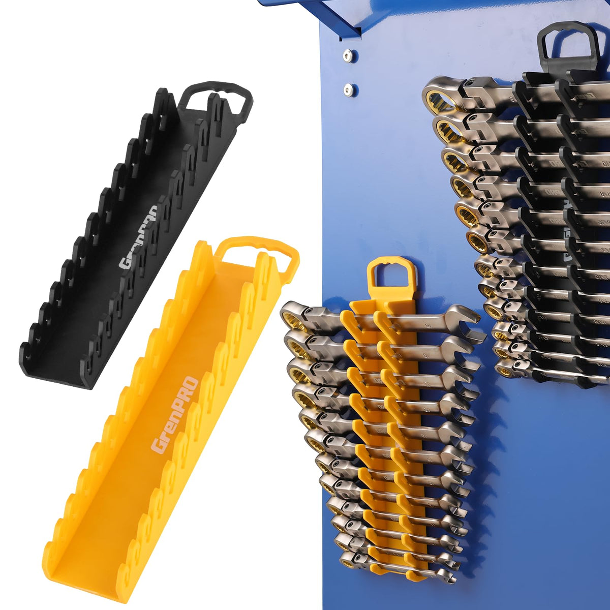 GRENPRO wrench organizer handle shows portable design for easy transport in the toolbox.