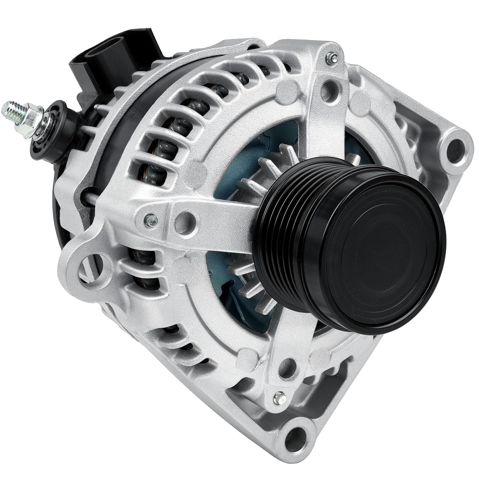 Grezuton 150A alternator front view with sturdy aluminum housing for Silverado