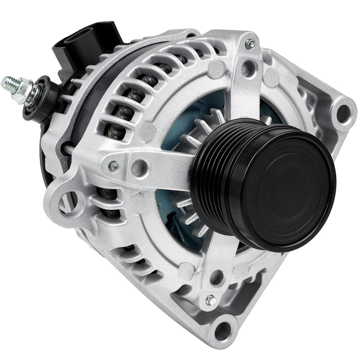 Grezuton 150A alternator front view with sturdy aluminum housing for Silverado