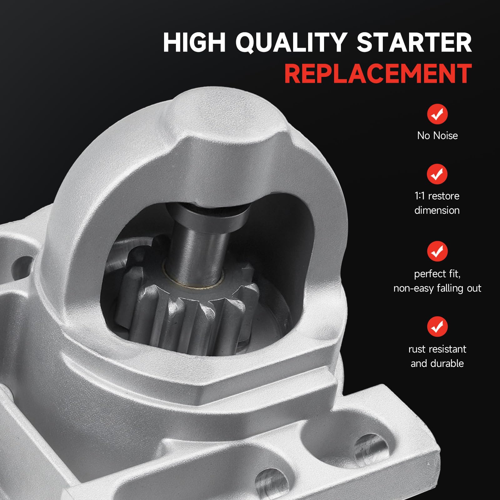Grezuton starter installed on engine, ready-to-run replacement.