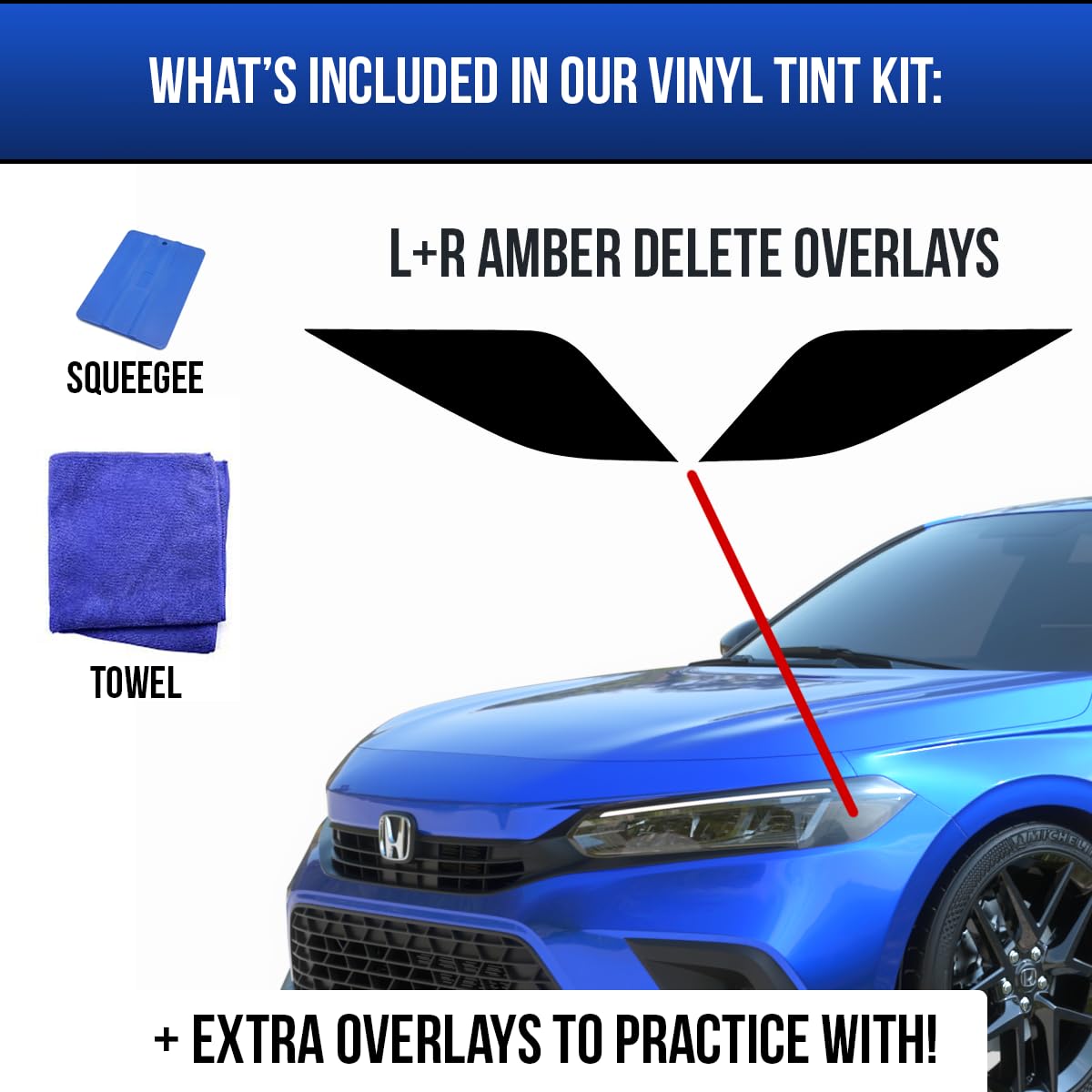 GRIDREADY Amber Delete headlight tint air-release channels reduce bubbles during install.