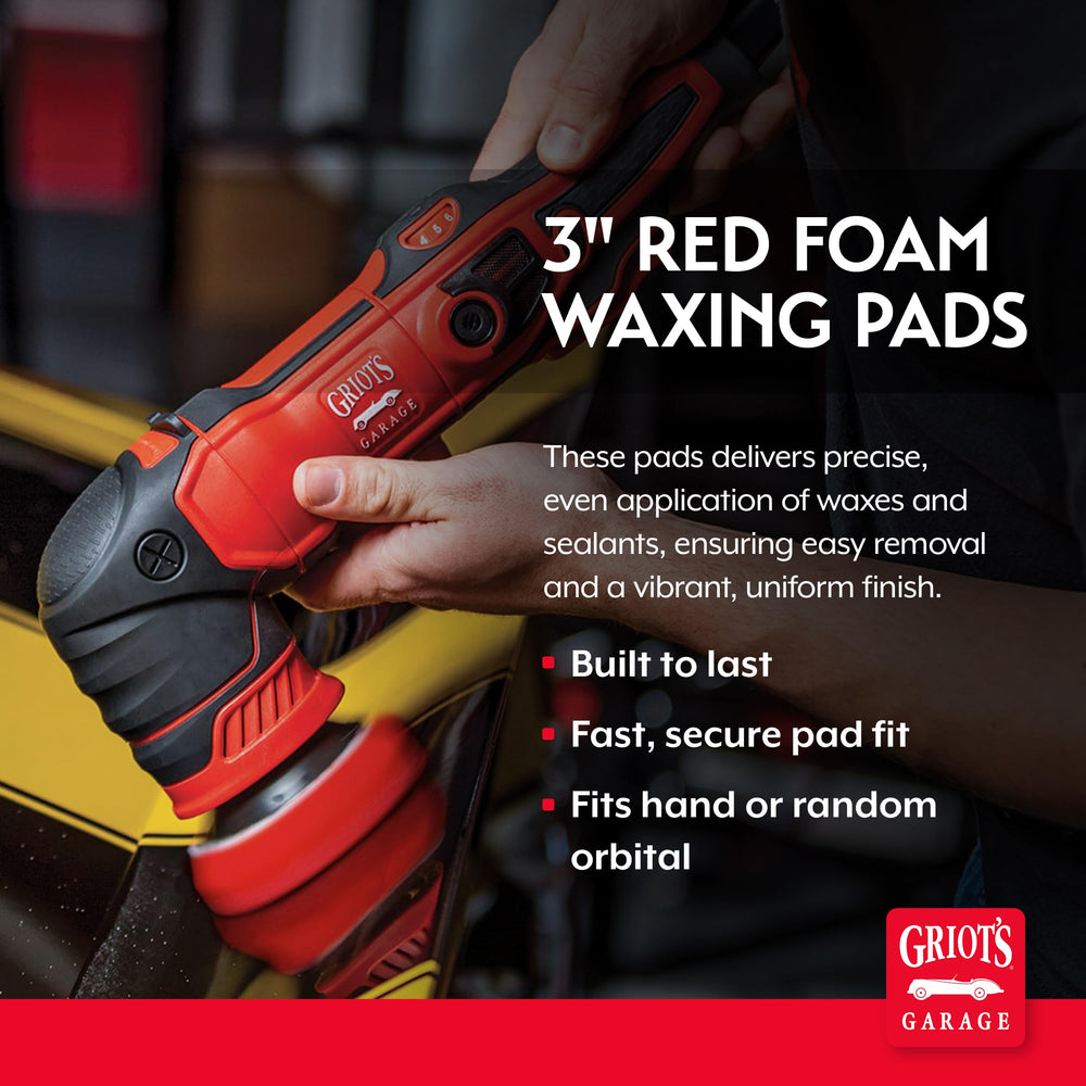 Griot's Garage 3-inch red wax pad ensuring even coverage during detailing