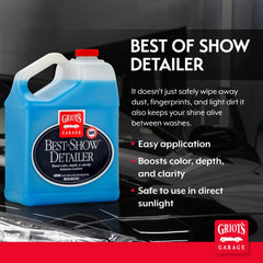 Applying Best of Show Detailer with microfiber for fast dust removal and gloss.