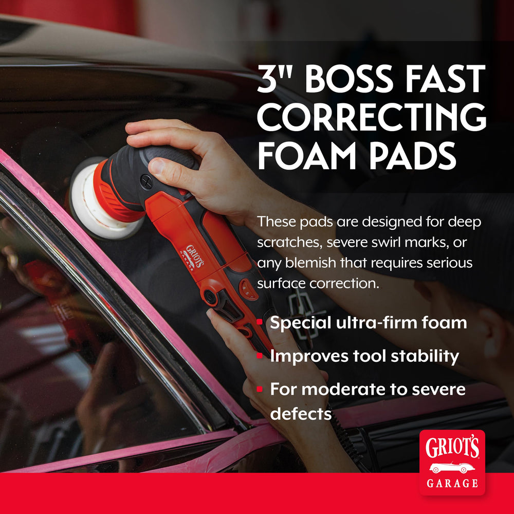 Griot's Garage BOSS 3-inch pad in action delivering swirl removal.