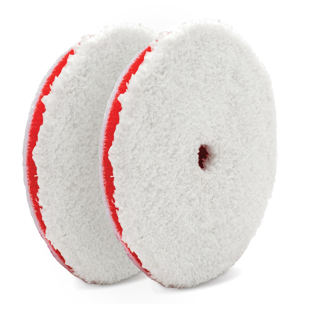 Griot's Garage BOSS 6.5-inch microfiber pad on polisher, for deep scratch removal.