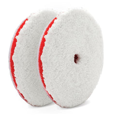 Griot's Garage BOSS 6.5-inch microfiber pad on polisher, for deep scratch removal.