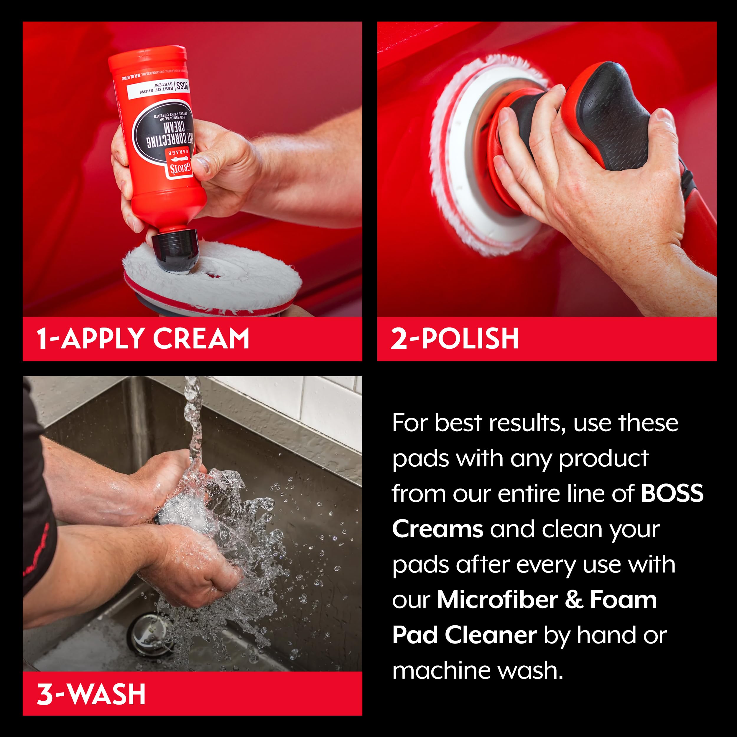 Griot's Garage BOSS pad high-rebound foam supports fast rotation.