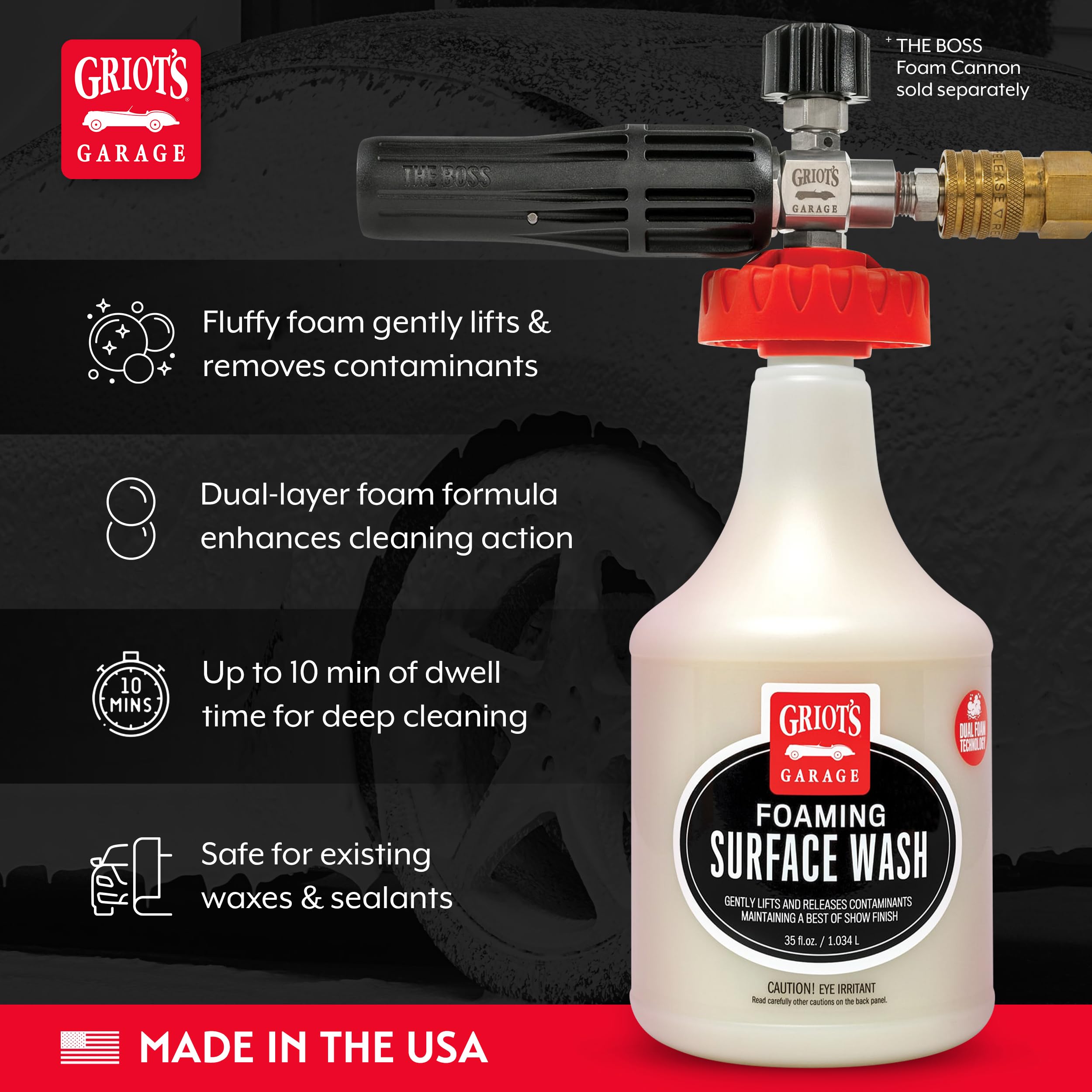 Griot's Garage Boss Foaming Surface Wash demonstrating deep-cleaning dwell-time action