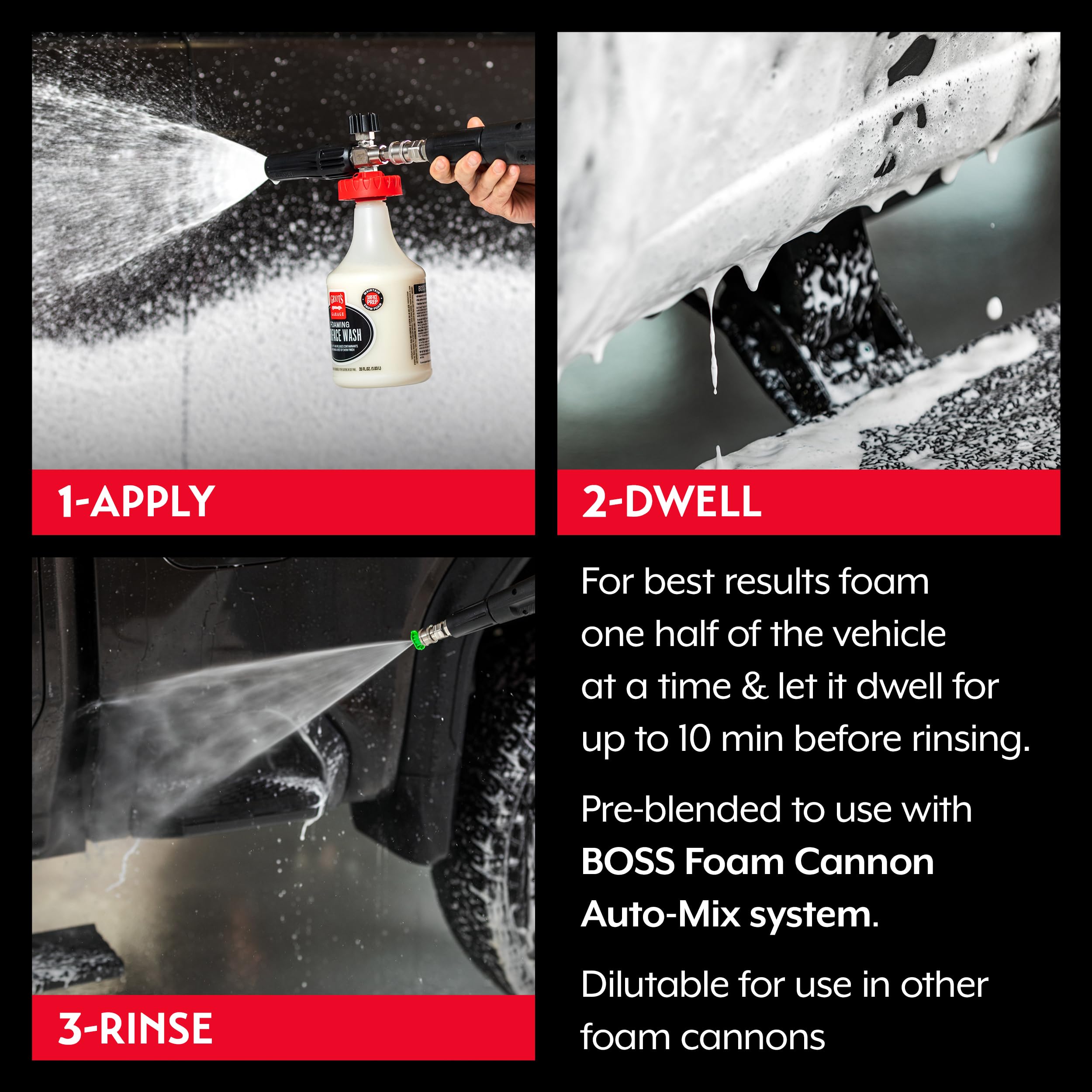 Griot's Garage Boss Foaming Surface Wash primary layer loosens grime on paint surface