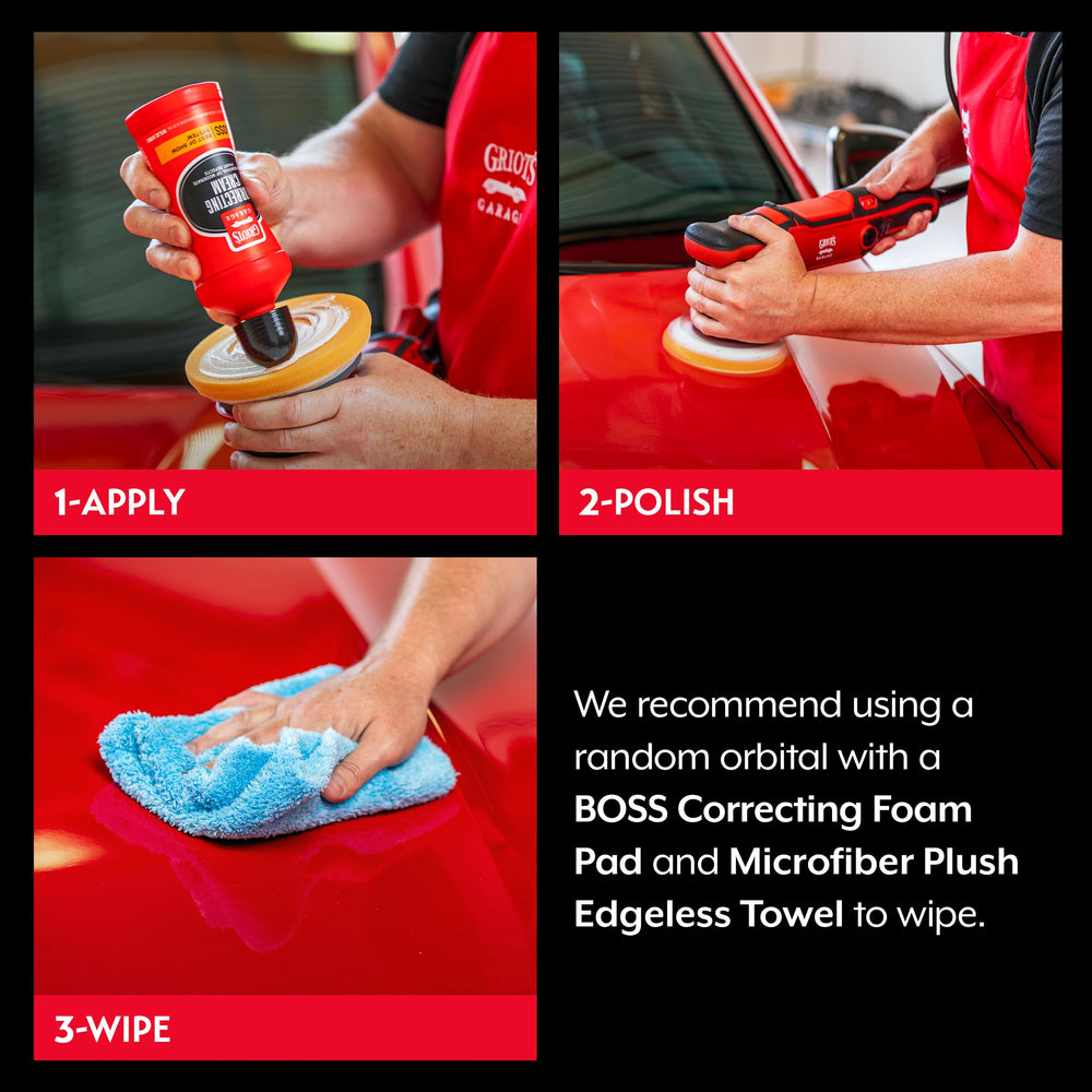 Griots Garage BOSS pad compatibility illustrates extended buff times and reduced dust.
